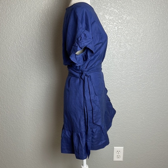 NWT ASTR The Label Blue Linen Ruffle Wrap Dress Sz XS - Picture 3 of 12